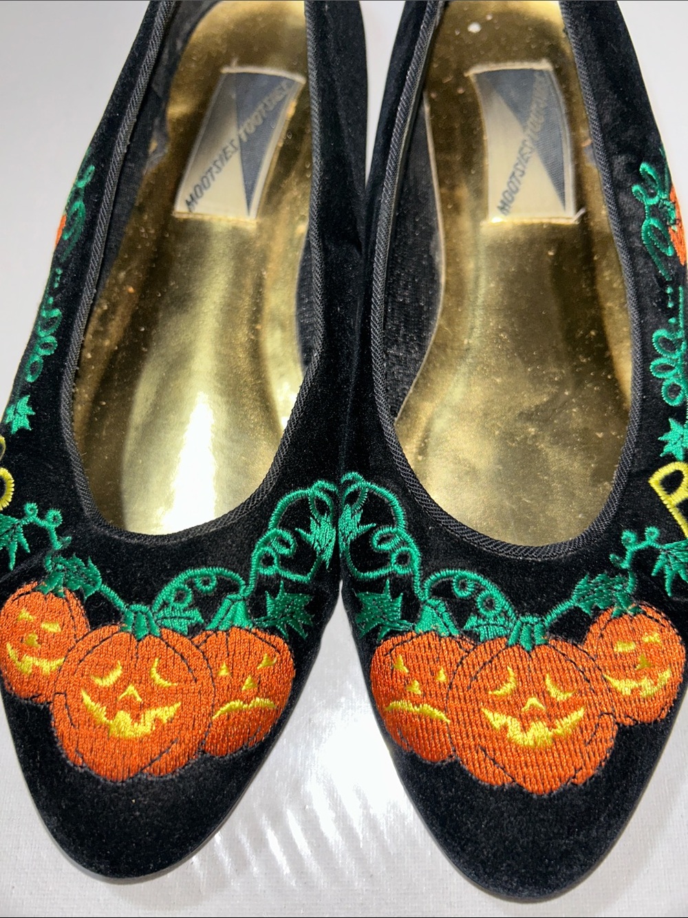 Mootsies Tootsies Halloween Cat Black Boo Ballet Flats Velvet with Embroidery - Picture 9 of 11